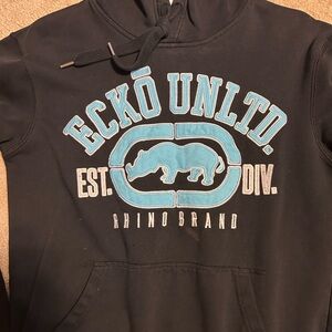 Ecko Unlimited Black Hoodie with Navy and Red Patch